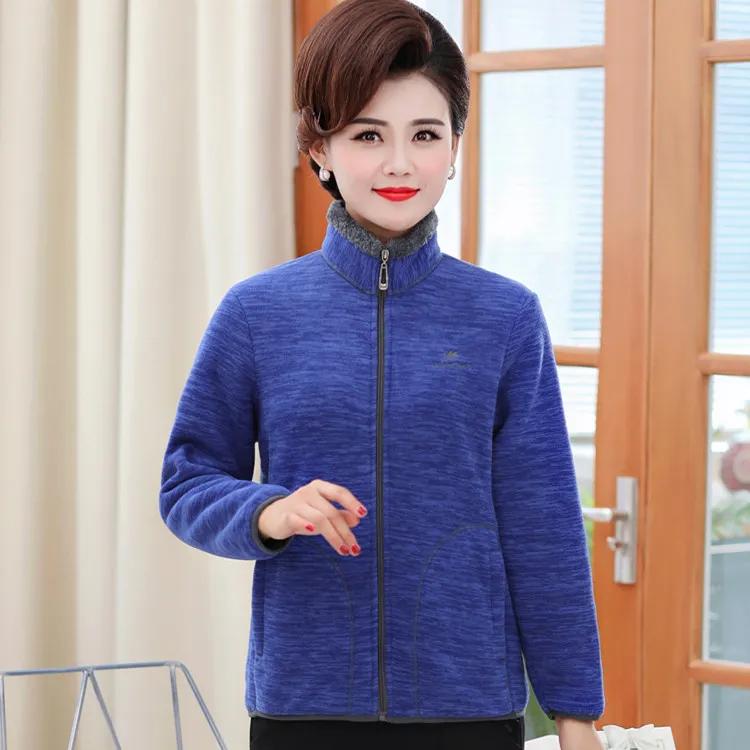 Women Stand-collar Polar Fleece Jacket Thick Velvet Casual Plus Size Warm Outwear Tops Female Zipper Sweatshirts