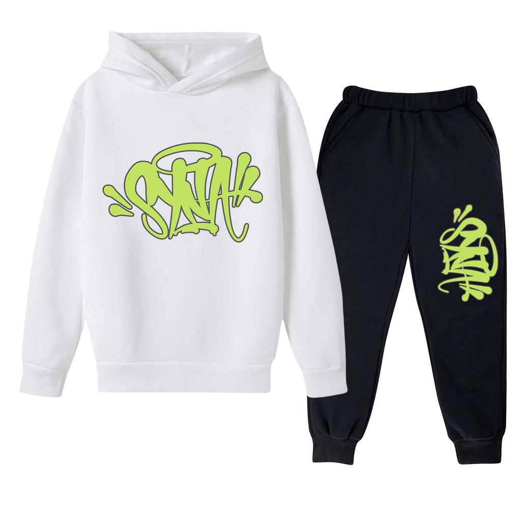 Dziecięcy Zestaw Bluza Oversize z Długim Rękawem, Nadrukiem Literowym, Kaptur ze Sznurkiem