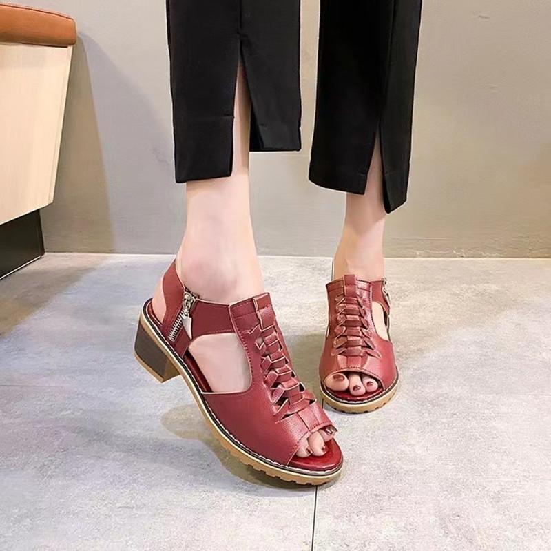 Spring and Summer Footwear Plus Size Sandal Side Zipper Wedge Solid Color Thick Heel Women's Shoes