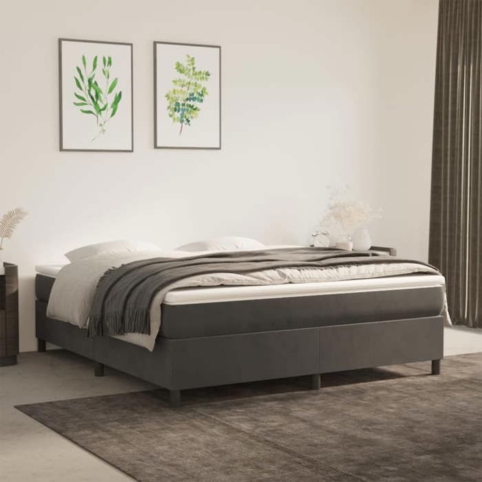 Maison Exclusive - Sommier à lattes de lit et matelas Gris foncé 160x200cm Velours