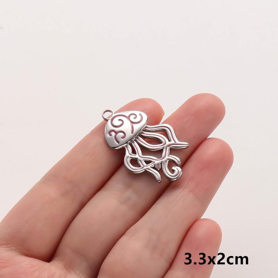 2pcs Marine Animals Pink/Hot Pink Enamel Charm Shell Jellyfish Starfish Conch Stainless Steel Pendant Charms For Jewelry Making