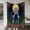 1pc Flannel Blanket: Romantic Moonlit Skull Couple 2D Print, Warm & Soft Throw for Sofa, Bed, Car, Office, Camping, and Travel –