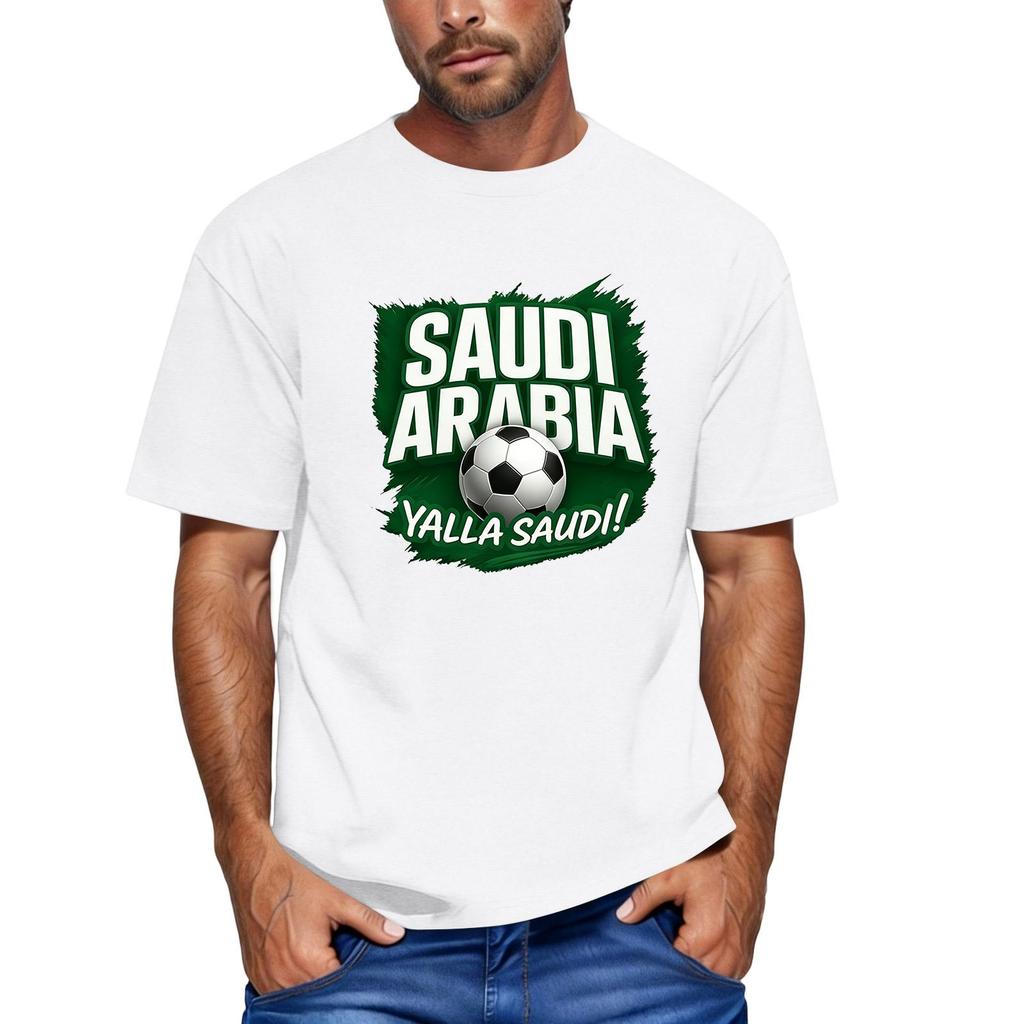 Men's Short Sleeve Crew Neck T-Shirt Featuring Saudi Arabia Football Graphic Print Casual Fit Comfortable Material Suitable for Everyday Wear