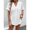 Fashion Women Summer Short Sleeve Jacquard Lace Blouse Women Elegant V Neck Basic Solid Color T-shirt White Hollow Out Casual Simple Top Loose Shirt
