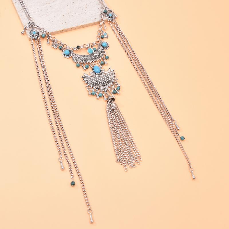 Vintage Long Tassel Women Necklace Bohemian Ethnic Bell Pendant Statement Chains Choker Gypsy Female Accessories