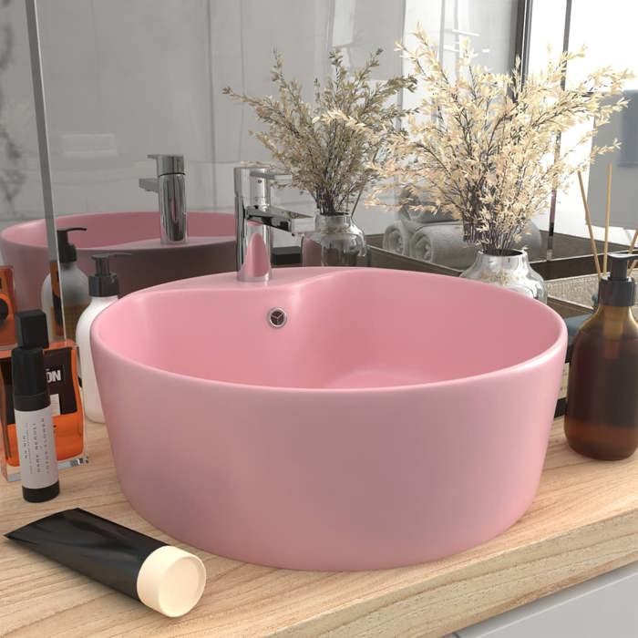 VidaXL Luxury Washbasin with Overflow Countertop Basin Toilet Hand Wash Basin Bathroom Cosmetic Room Home Pink 147032