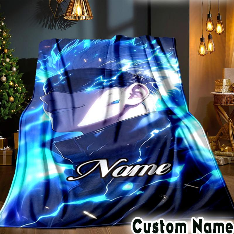 Custom Name Jujutsu Power Throws Blanket Flannel Blankets for Couch Bed Gifts for Men Women Picnic blanket Christmas fan gifts