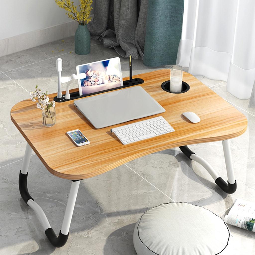 Folding Laptop Stand Holder Study Table Lamp Usb Fan Desk Wooden Foldable Computer Desk for Bed Sofa Tea Serving NEW