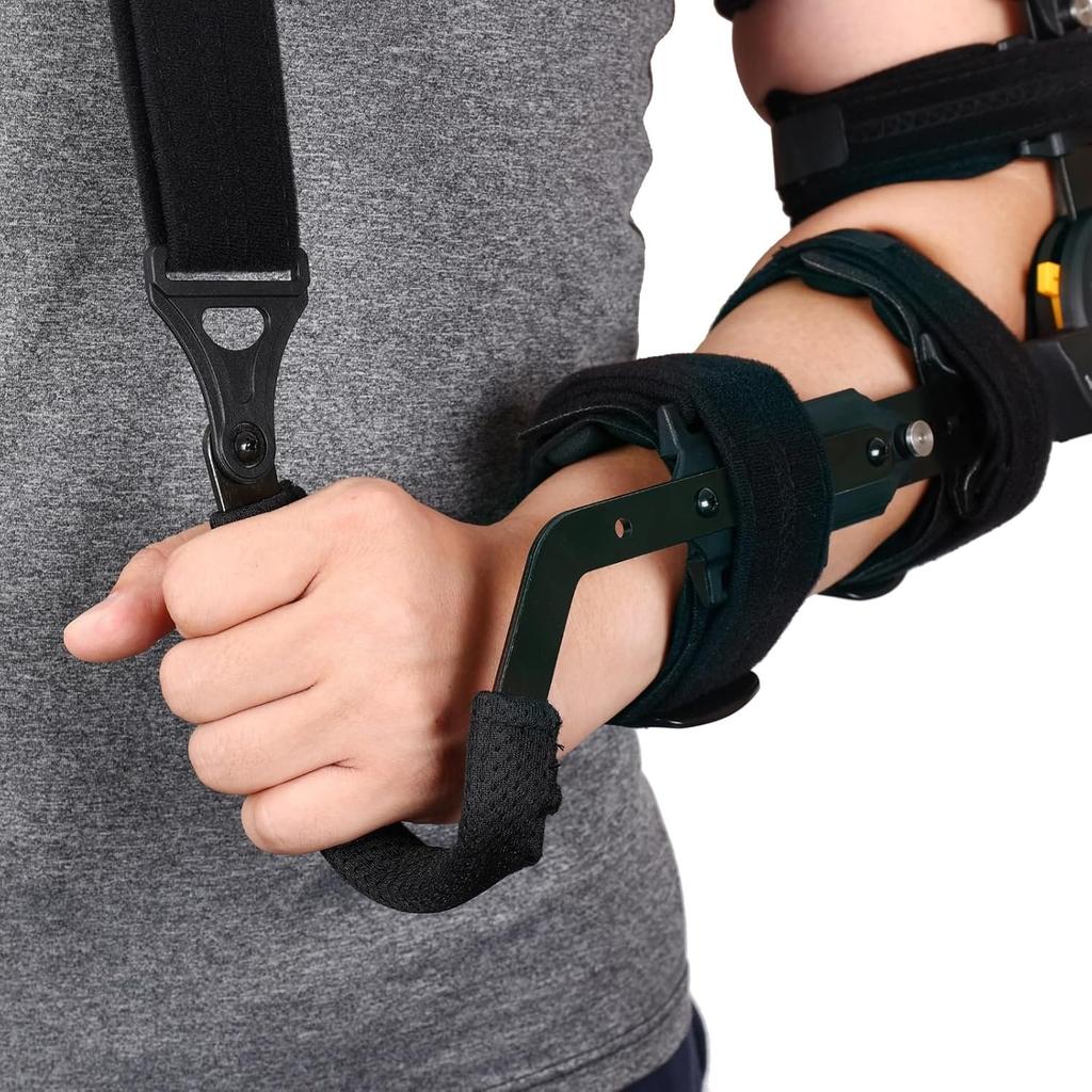 Hinged Elbow Brace with Hand Grip - Adjustable Support for Tennis Elbow Arthritis & Tendonitis Relief