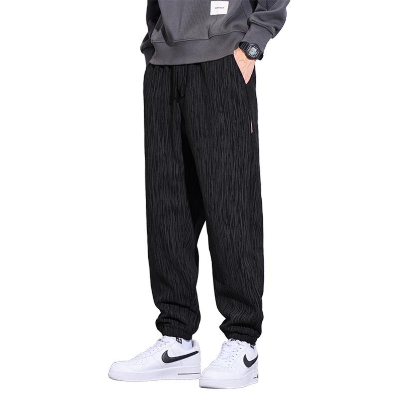Trendy Boao Men's Striped Velvet Pants: Warm, Elastic Waist, Perfect for Autumn/Winter