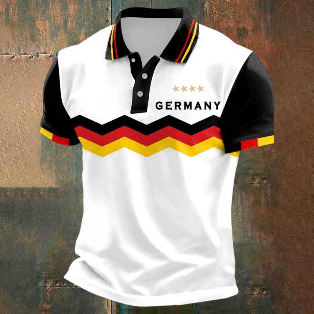 Men's Classic Polo Shirt with Germany Football Inspired Print Short Sleeve Comfortable Fit Casual Sportswear Top