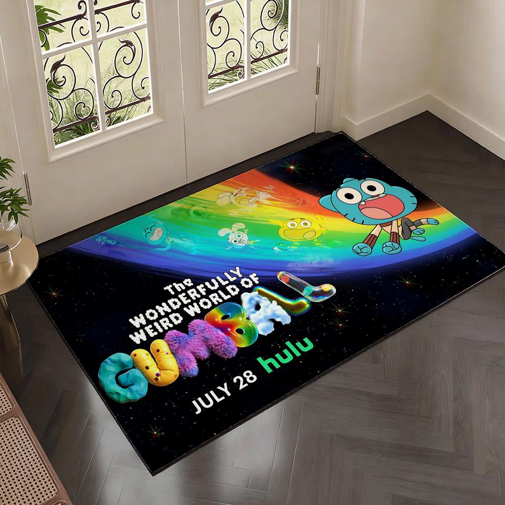 Cartoon T-Die erstaunliche Welt von Gumball Fußmatte Weich Verdickt Flanell Türvorleger Rutschfest Wohnzimmerteppich Heimdekoration