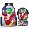Green Hair Monster Grinch School Bag Campus 12345th and 6th Grade Backpack Lightweight Weight Loss Computer Bag Three-piece Set