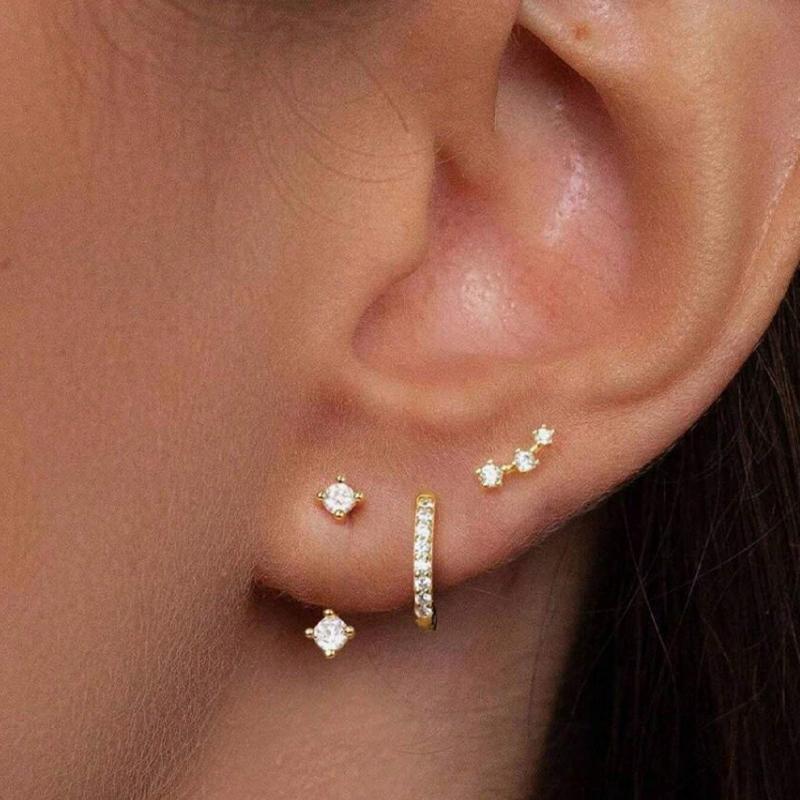 3-Piece Silver Gold Plated Earring Sets For Women Dainty Stud Huggie Hoop Earrings For Multiple Piercing Hypoallergenic Jewelry
