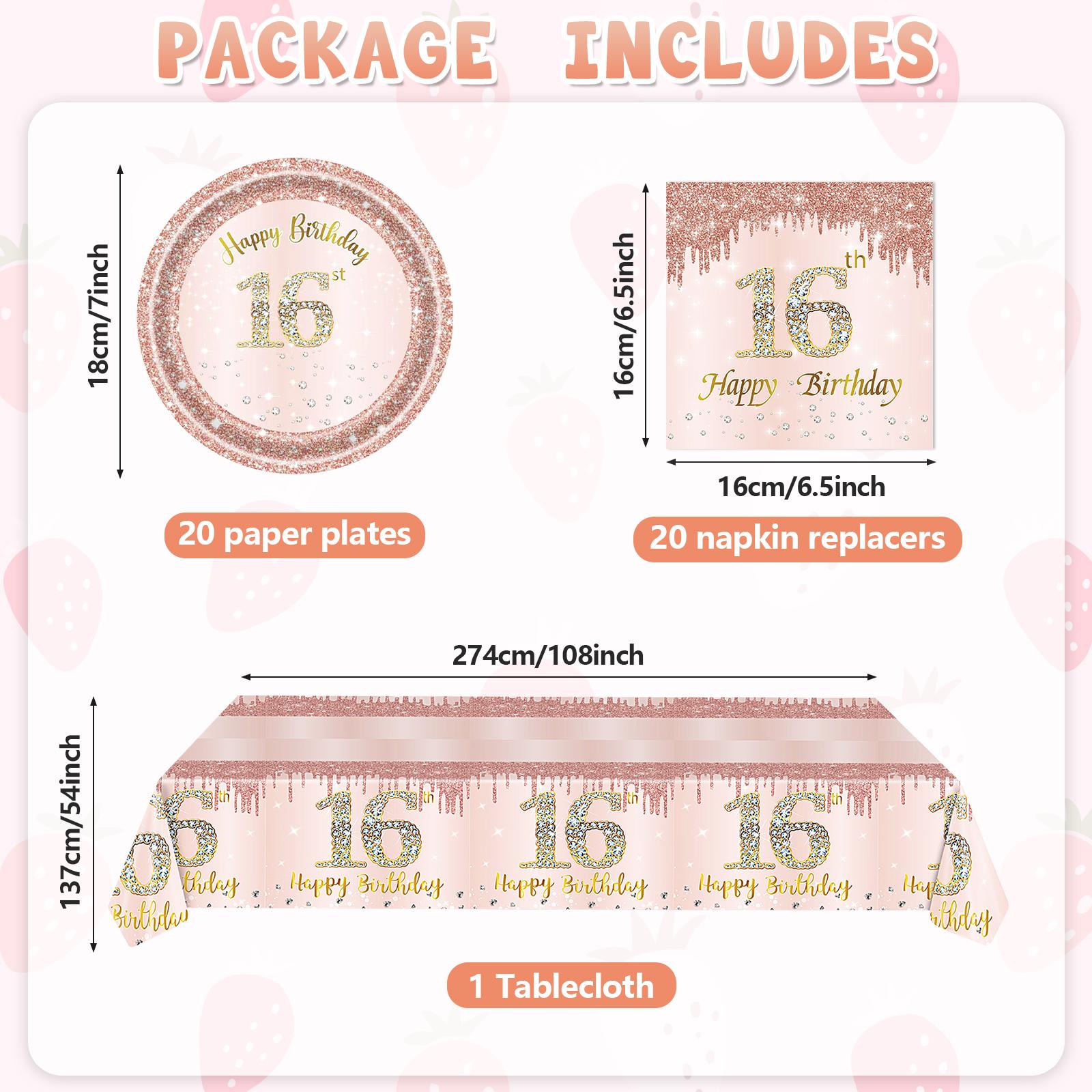41 Pcs 13Th/16Th/18Th Birthday Decorations Rose Gold Theme Party Table Setting ( 16Th Birthday) 1