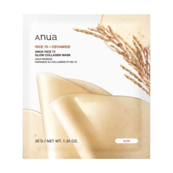 Anua Rice 70 Glow Collagen Mask Hydrating & Brightening 38g × 4 Sheet Masks