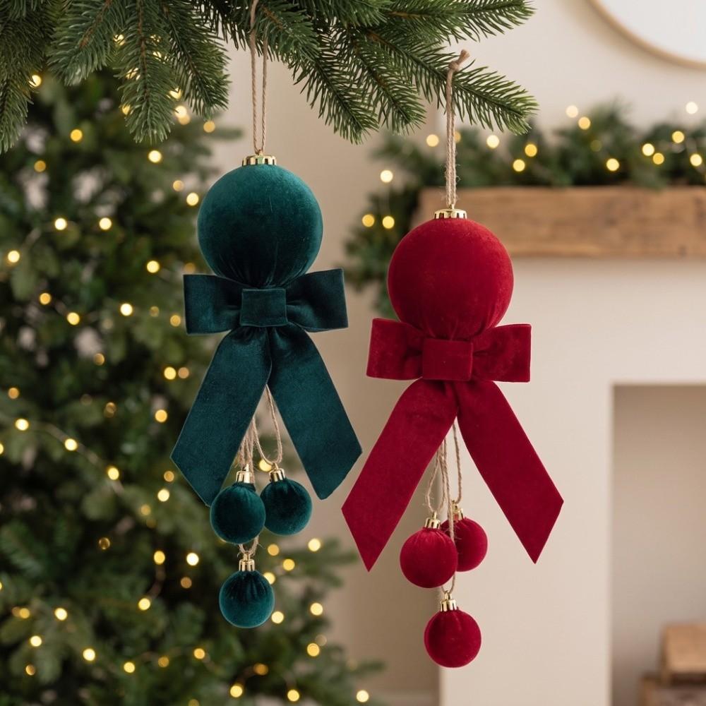Pendant Christmas Bowknot Ball Pendant Velvet Bow Xmas Ornaments Christmas Hanging Festival Party