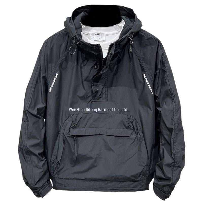 New Men's Spring Workwear Windbreaker: Hooded, Big Pocket, Zipper Pullover, Trendy Casual Loose Jacket