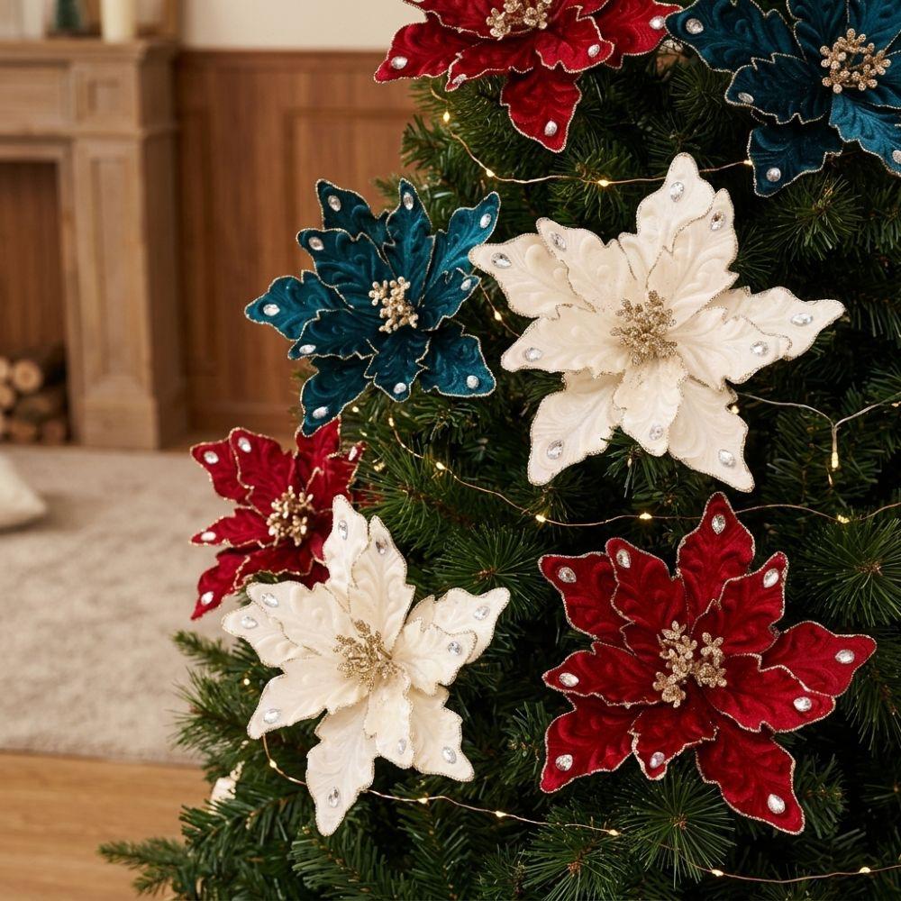 DIY Craft Christmas Tree Artificial Flower Lifelike Flocked Magnolia Flowers Window Display