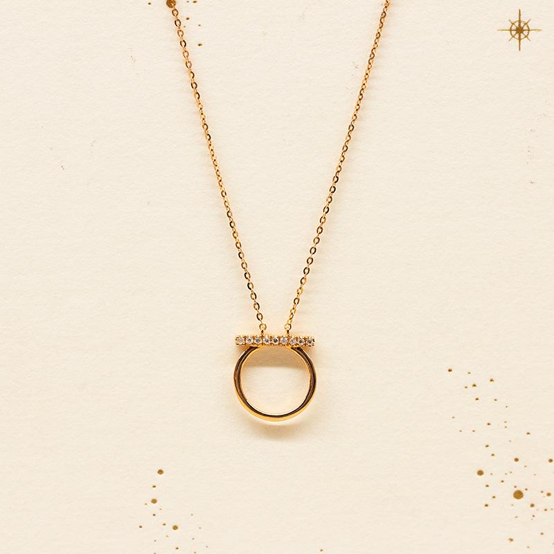

Women s Fresh Fashion Round Diamond Pendant Necklace, Gold-Plated Sterling Silver, Clavicle Chain 925 Sterling Silver