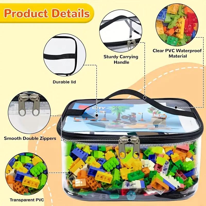 Bolsa de Almacenamiento de Juguetes con Cremallera de Malla Transparente - Organizador de Puzzles y Bloques de Gran Capacidad, Ideal para Almacenamiento de Juguetes y Bloques de Construcción So