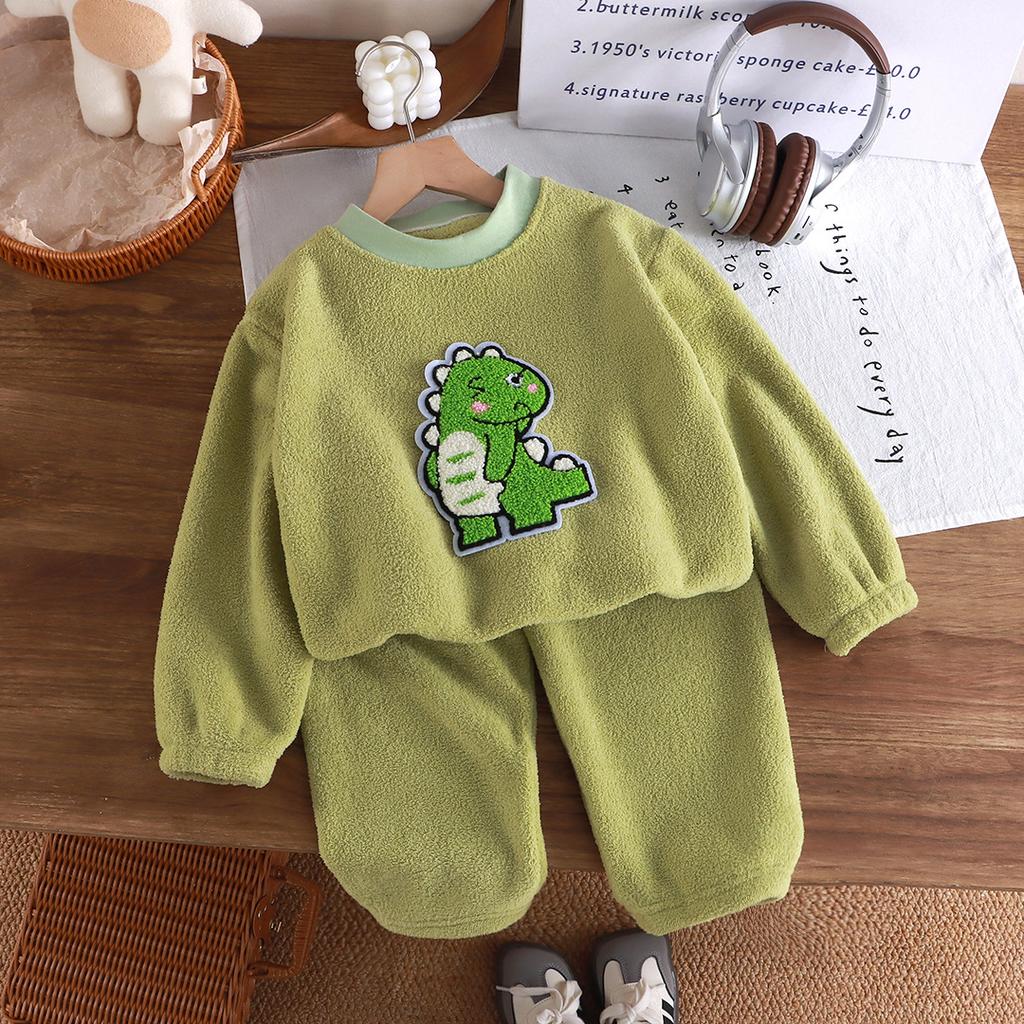 Autumn and Winter Plus Velvet Thickened Children's Pajamas for Boys and Girls Warm Home Service Suits Children's Clothing