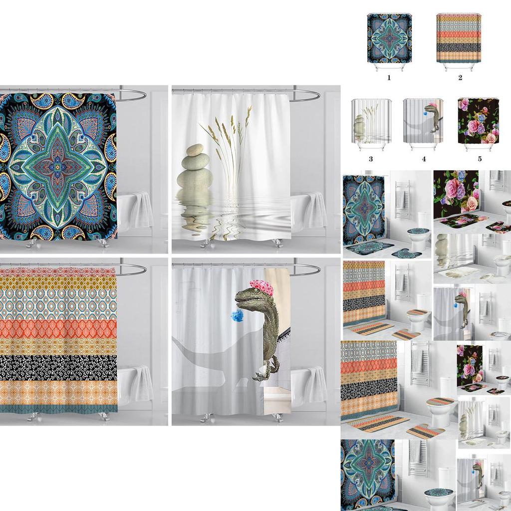 Bohemian Dinosaur Stone 3d Digital Printing Waterproof Polyester Curtain Shower