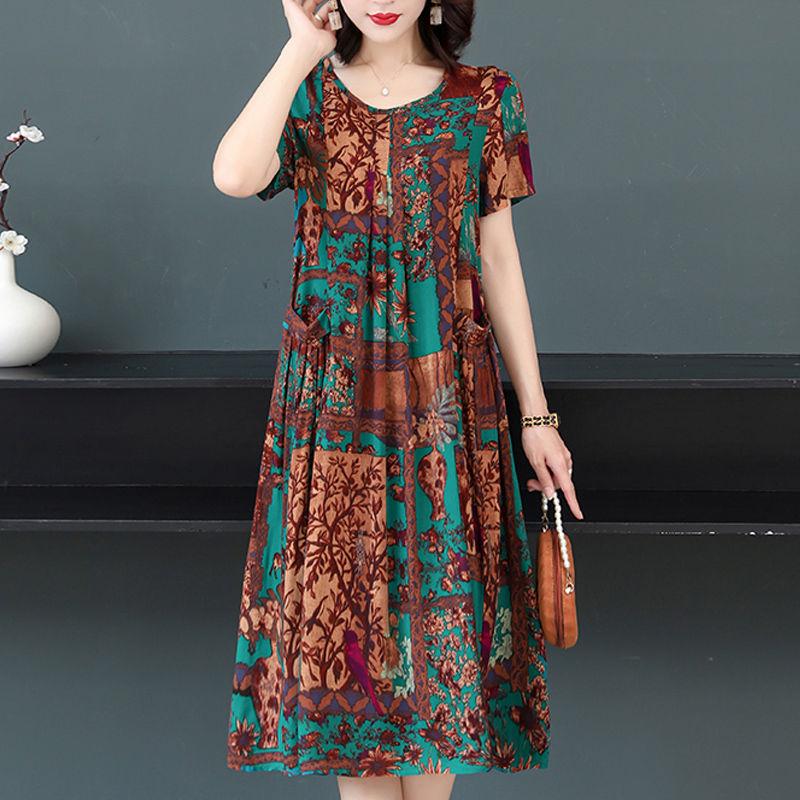 Damen Frühling Sommer Leichtes Glattes Kleid Bestickte Übergrößenkleider Kurzarmkleider