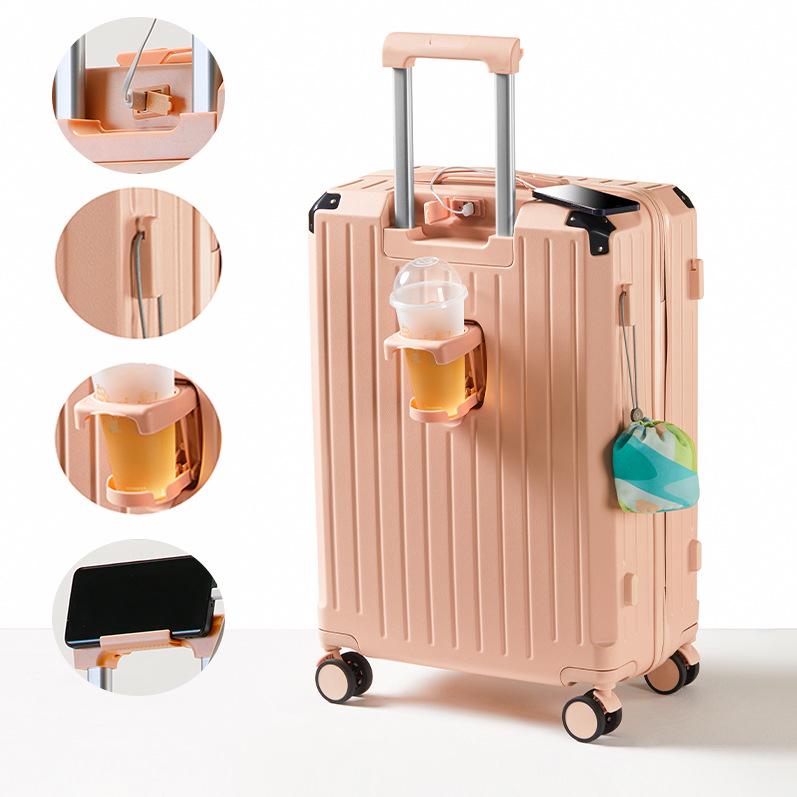 Durable Multifunctional Luggage with Cup Holder, Combination Lock, Rechargeable Features, and Large Capacity for Men and Women