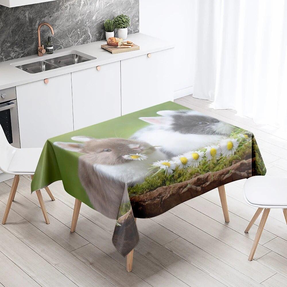 Rabbit Tablecloth Cute Animal  Anti-Stain Waterproof Rectangular Kitchen Dining Table Home Decor