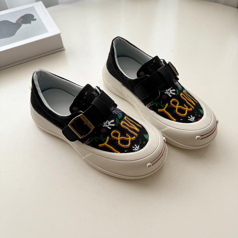 Hong Kong Printed Little White Shoes Women's 2025 Summer New One-pedal Lazy Casual Shoes Design Platform Women's Shoes