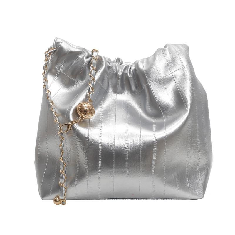 Stylish Pu Bucket Bag For Women Trendy Chain Crossbody Bag In Black Beige Pink Silver