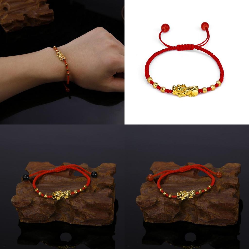 Handmade Alloy Bead Pi Xiu Bracelet With Adjustable Red Cord For Travel And Gifts