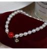 Cinnabar & Freshwater Pearl Chinese Style Elastic Bracelet