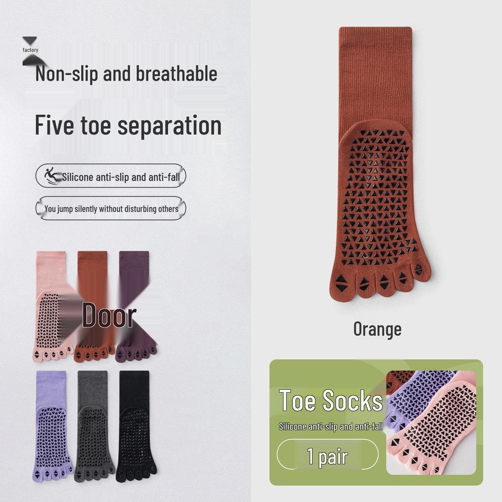 Women's Non-slip Five-finger Yoga Socks - Mid-calf, Long, Professional for Autumn/Winter Pilates and Indoor Sports Fitness