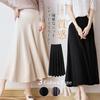 Pleated Knit Solid Elastic Midi Cold Perfect for Commuting [Leadamon-oee] Women's Skirt, Flared, Color, Waist, A-Line, Length, Long, Warm, Weather,