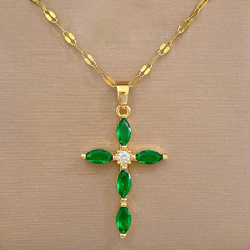 Light Luxury Temperament Gorgeous Full Diamond Cross Necklace Women S Versatile Collarbone Chain Titanium Steel Chain