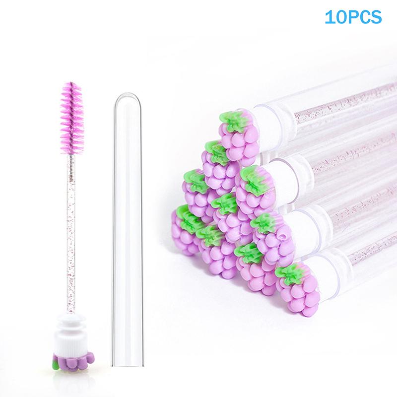 

New 10PCS/Set Fruit Collection Mascara Brush Reusable Lash Brush Tube Spoolies Lash Extension Brushes Applicators Makeup Tools виноградний
