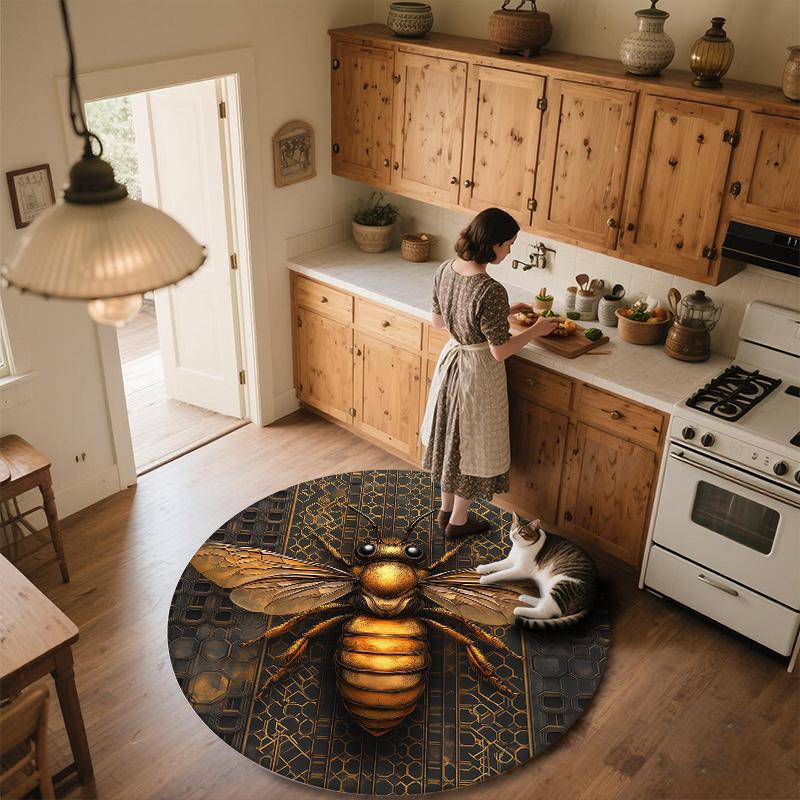 Bee,Round Area Rug,Carpet Rug for Living Room Bedroom Sofa Playroom Decor,Non-slip Floor Mat