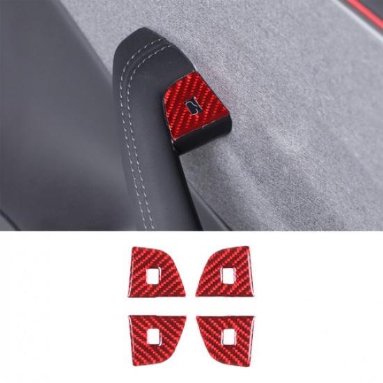 Red Carbon Fiber Door Lock Button Sticker Trim For Tesla Model 3 -24
