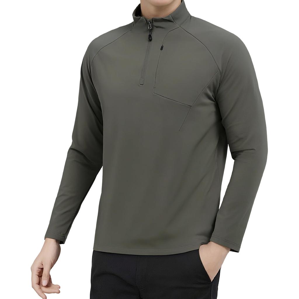 Kayiyasu Golf and Fitness Long Thin Training Wear Men's Sweatshirt, Sleeve, Stretch, Lining, 1/4 Zip, Outdoor, Spring, Autumn, Winter, (Green, XL)