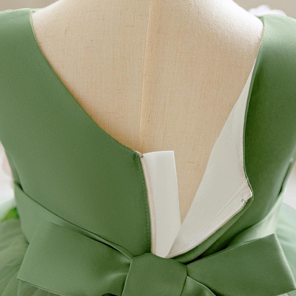 Avocado Green Applique Flower Girl Dress with Puffy Skirt