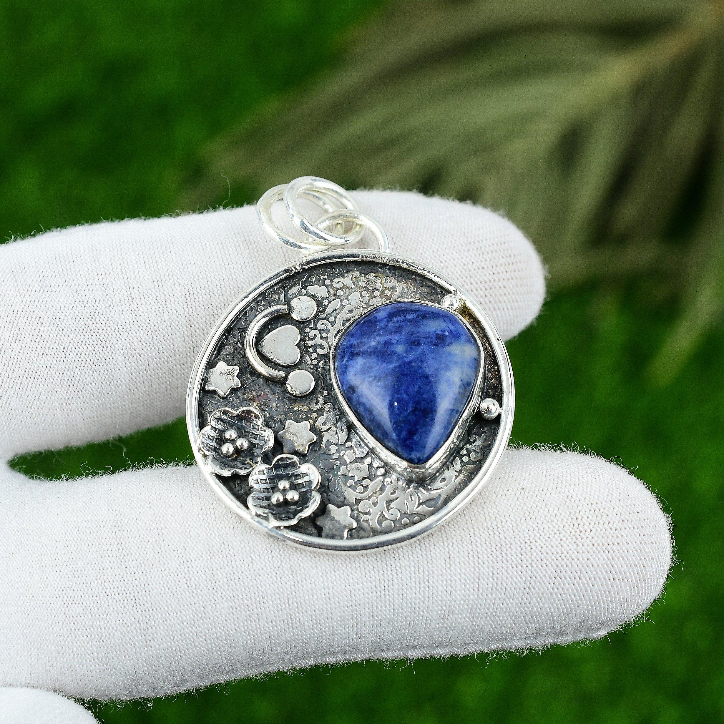 

Подарок для нее Ювелирная подвеска из стерлингового серебра 925 пробы с натуральным содалитом