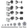 Black Top Stainless Steel Unisex Women Men Round Crystal Zircon Ear Studs Earrings Piercings Fashion Non-allergic Jewelry