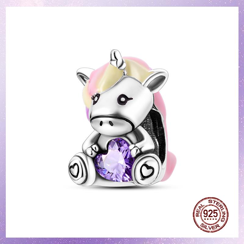 Purple Charms Copper Fit Original Pendant Bracelet Butterfly Glass Heart Feather Clip Charm Dangle Luminous Bead Diy Jewelry