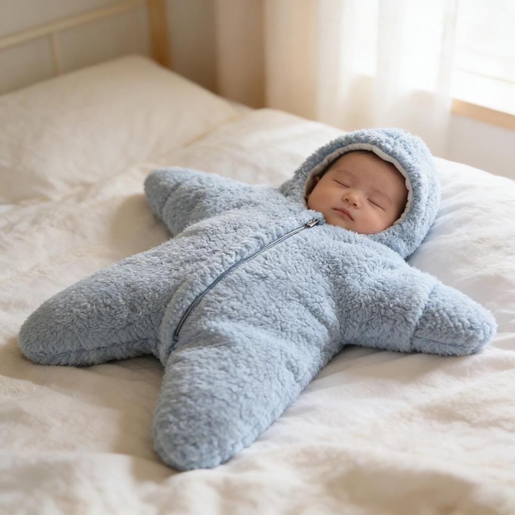 Thick Fleece Starfish Swaddle for Newborns - Anti-Startle Outdoor Sleeping Bag