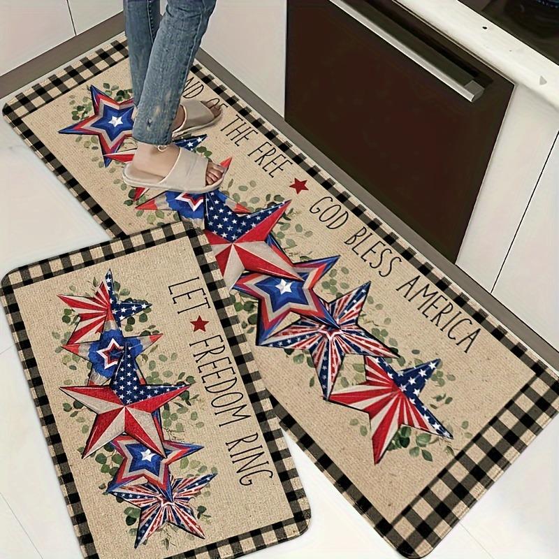1PC Star & Stripea Celebration Kitchen Rug Non-Slip Door Mat Pop design Bathroom Rug Bath Mat Carpet for Home Sink Laundry Decor