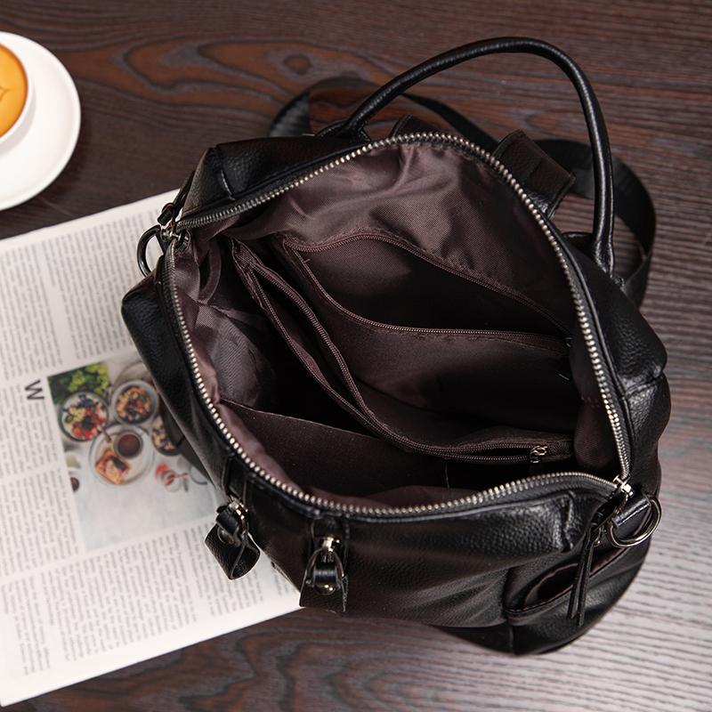 Women's PU Backpack Double Zipper Solid Color Retro Large Capacity School Bag Multifunctional Shoulder Bag