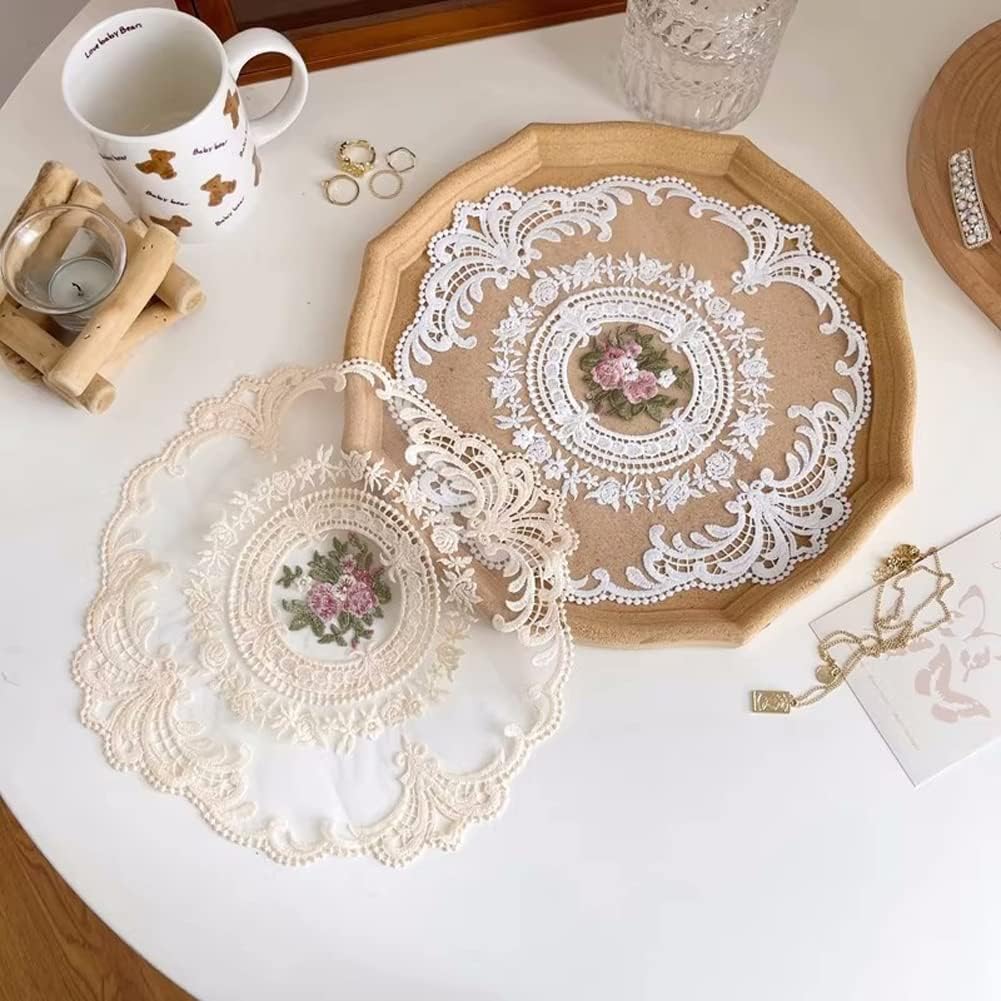 28X28CM Runde vintage fransk blonde broderte spisebrikker For Hjem Bryllup Borddekorasjon