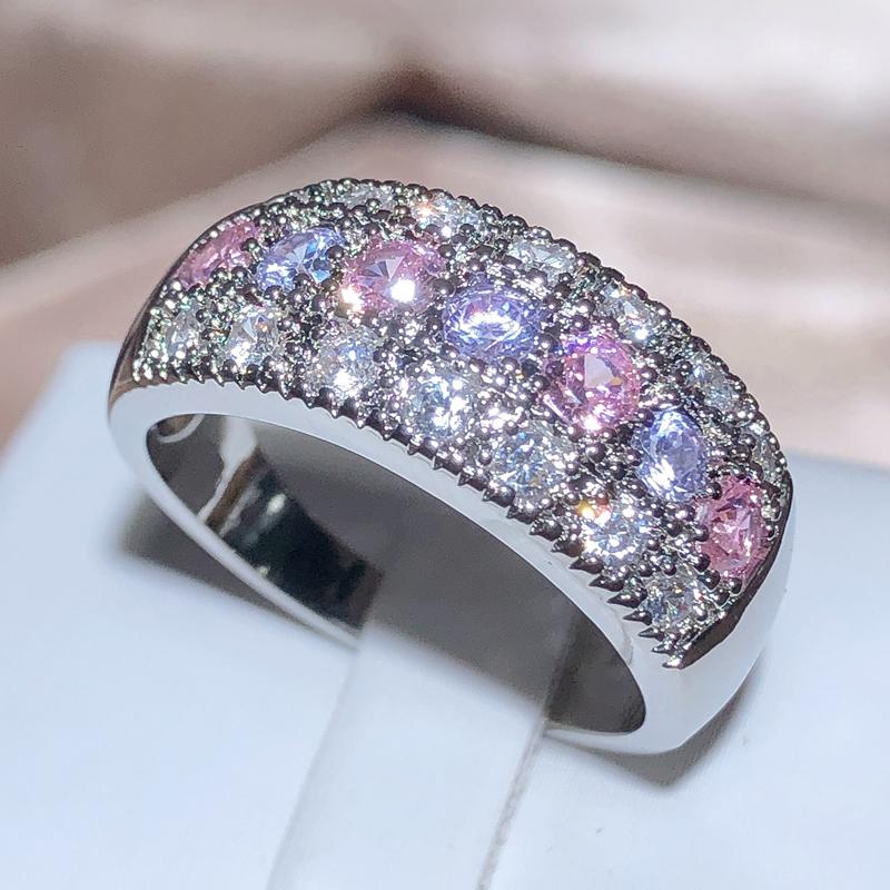 Colorful Zircon Low-key Design Wedding Rings for Women Copper Color Shiny Lady's Accessories Anniversary Ring Fashion Jewelry